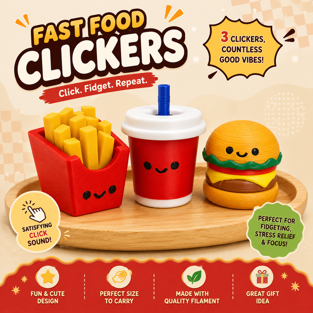 Kawaii burger meal fidget clicker set with fries and soda