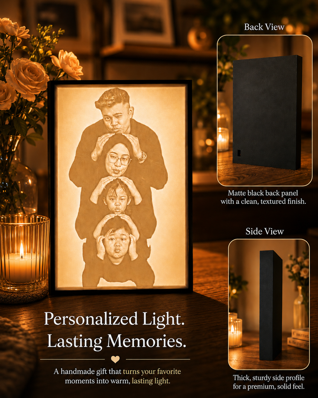 Custom lithophane lightbox side view