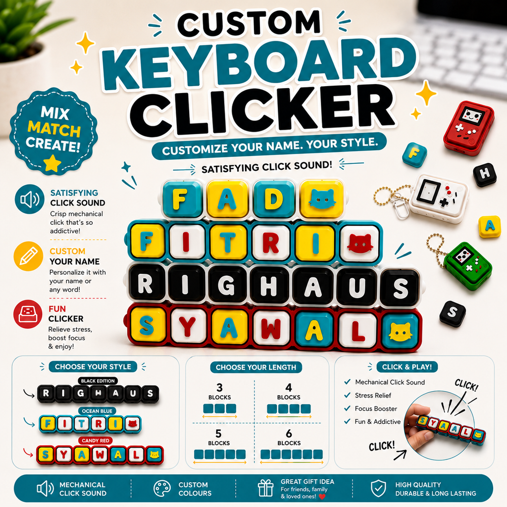 Custom name keyboard fidget clicker by RigHaus Studio